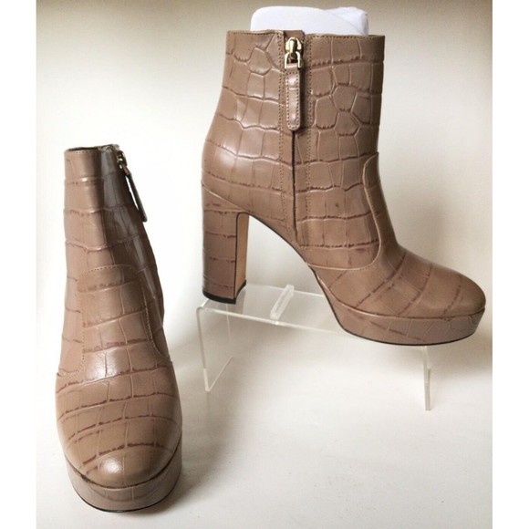 KATE SPADE Barrett Snake Print Round Toe Platform Leather Booties Beige (Size 6) - Picture 7 of 12
